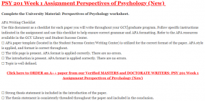 PSY 201 Week 1 Assignment Perspectives of Psychology (New)