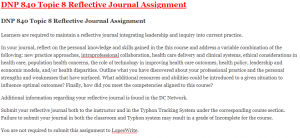 DNP 840 Topic 8 Reflective Journal Assignment