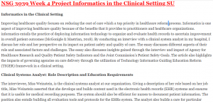 NSG 3039 Week 4 Project Informatics in the Clinical Setting SU