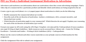 PSY 211 Week 2 Individual Assignment Motivation in Advertising