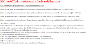 NSG 4028 Week 3 Assignment 2 Goals and Objectives