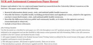 NUR 408 Assignment Comparison Paper