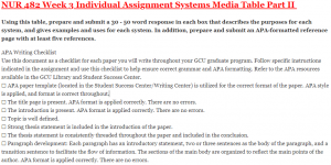 NUR 482 Week 3 Individual Assignment Systems Media Table Part II