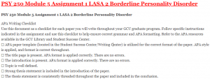 PSY 250 Module 5 Assignment 1 LASA 2 Borderline Personality Disorder