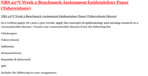 NRS 427V Week 2 Benchmark Assignment Epidemiology Paper (Tuberculosis)