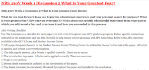 NRS 430V Week 1 Discussion 2 What Is Your Greatest Fear?