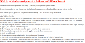NSG 6435 Week 4 Assignment 2 Asthma in Children Recent