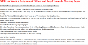 NUR 391 Week 4 Assignment Ethical and Legal Issues in Nursing Paper