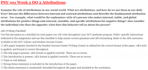 PSY 301 Week 2 DQ 2 Attributions