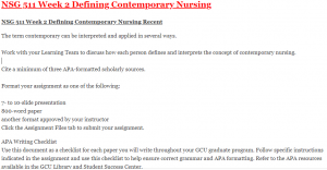 NSG 511 Week 2 Defining Contemporary Nursing