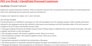 PSY 230 Week 7 CheckPoint Personal Constructs