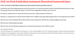 NUR 702 Week 8 Individual Assignment Theoretical Framework Paper