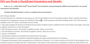 PSY 240 Week 5 CheckPoint Orientation and Identity