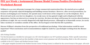 PSY 225 Week 1 Assignment Disease Model Versus Positive Psychology Worksheet Recent