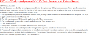 PSY 202 Week 3 Assignment My Life Past, Present and Future Recent