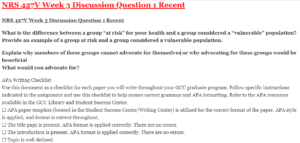 NRS 427V Week 3 Discussion Question 1 Recent