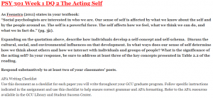 PSY 301 Week 1 DQ 2 The Acting Self