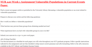 NUR 440 Week 1 Assignment Vulnerable Populations in Current Events Paper