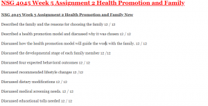 NSG 4045 Week 5 Assignment 2 Health Promotion and Family