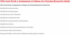 NSG 3036 Week 5 Assignment 2 Critique of a Nursing Research Article