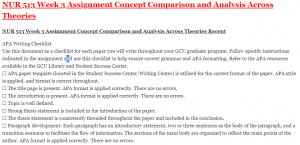 NUR 513 Week 3 Assignment Concept Comparison and Analysis Across Theories