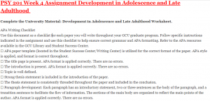 PSY 201 Week 4 Assignment Development in Adolescence and Late Adulthood