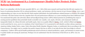 NUR 740 Assignment 8.1: Contemporary Health Policy Project: Policy Reform Rationale