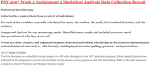 PSY 2007 Week 2 Assignment 2 Statistical Analysis Data Collection Recent