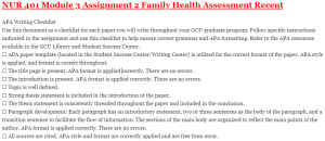 NUR 401 Module 3 Assignment 2 Family Health Assessment Recent