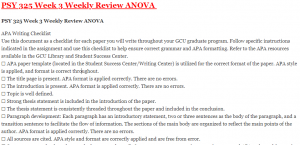PSY 325 Week 3 Weekly Review ANOVA