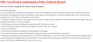 NSG 7010 Week 8 Assignment 2 Policy Analysis Report