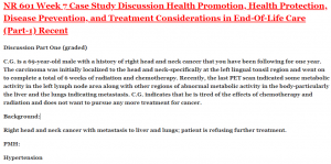 NR 601 Week 7 Case Study Discussion Health Promotion, Health Protection, Disease Prevention, and Treatment Considerations in End-Of-Life Care (Part-1)
