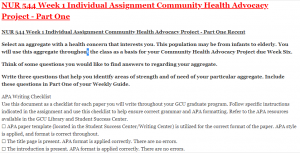 NUR 544 Week 1 Individual Assignment Community Health Advocacy Project - Part One