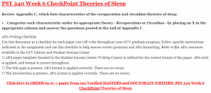 PSY 240 Week 6 CheckPoint Theories of Sleep