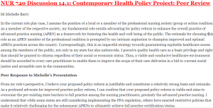 NUR 740  Discussion 14.1: Contemporary Health Policy Project: Peer Review