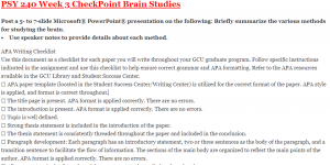 PSY 240 Week 3 CheckPoint Brain Studies