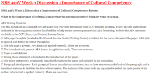 NRS 429V Week 3 Discussion 1 Importance of Cultural Competency