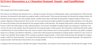 ECO 605 Discussion 4.1: Changing Demand, Supply, and Equilibrium