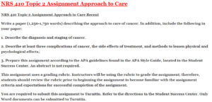 NRS 410 Topic 2 Assignment Approach to Care