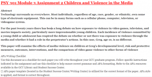 PSY 301 Module 3 Assignment 2 Children and Violence in the Media
