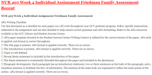 NUR 405 Week 4 Individual Assignment Friedman Family Assessment Recent