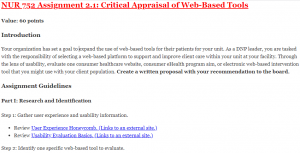 NUR 752 Assignment 2.1: Critical Appraisal of Web-Based Tools