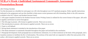 NUR 473 Week 5 Individual Assignment Community Assessment Presentation Recent