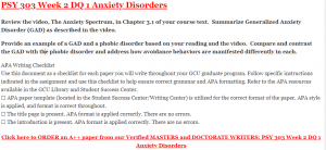PSY 303 Week 2 DQ 1 Anxiety Disorders