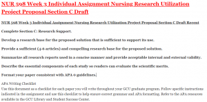 NUR 598 Week 3 Individual Assignment Nursing Research Utilization Project Proposal Section C Draft