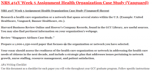 NRS 451V Week 5 Assignment Health Organization Case Study (Vanguard)