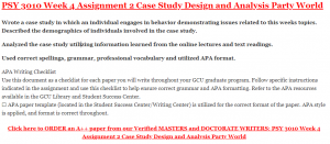 PSY 3010 Week 4 Assignment 2 Case Study Design and Analysis Party World
