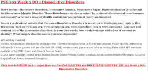 PSY 303 Week 3 DQ 1 Dissociative Disorders