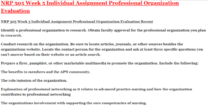 NRP 505 Week 5 Individual Assignment Professional Organization Evaluation