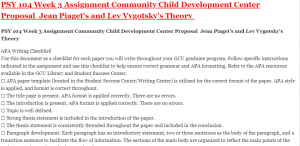 PSY 104 Week 3 Assignment Community Child Development Center Proposal Jean Piaget's and Lev Vygotsky's Theory